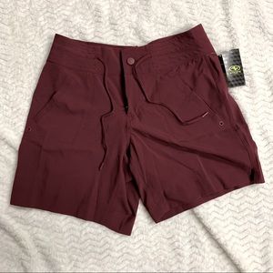 Burgundy maroon sport board shorts with pockets